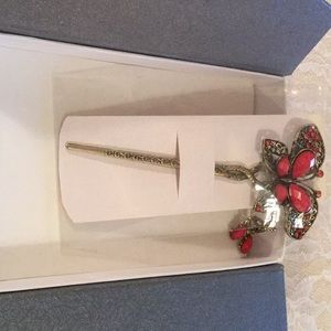 Hair stick flower decoration. Red 6”